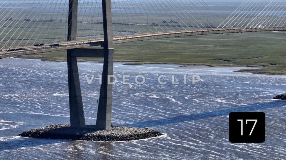 CLIP 17 - Brunswick, GA close up of Sydney Lanier Bridge over coastal waterway