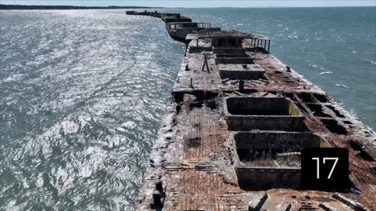 CLIP 17 - Kiptopeke Concrete Ships, VA gentle rise above ship formation as breakwater