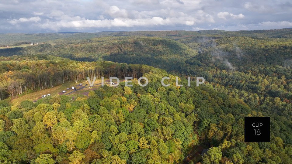 CLIP 18 - Ohiopyle, PA rising above mountains to reveal campground