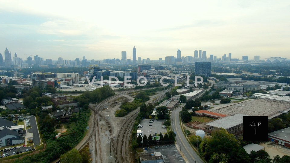 CLIP 1 - Atlanta, GA Railroad train yard with city skyline