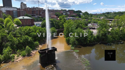 CLIP 1 - Lynchburg, VA downtown skyline with Langley Fountain
