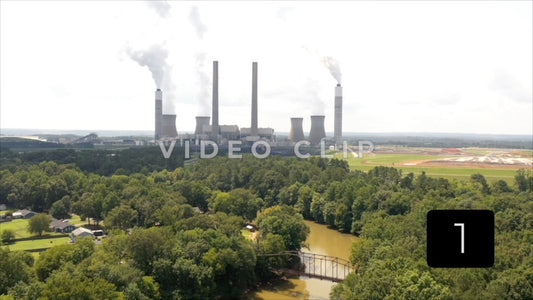 CLIP 1 - Plant Bowen, GA Aerial view Coal-Fired Power Plant by Etowah River
