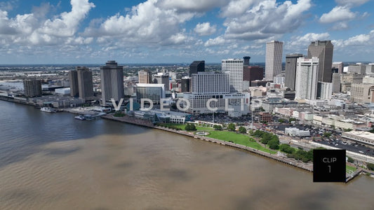 CLIP 1 - New Orleans, LA slow turn from skyline to Mississippi River