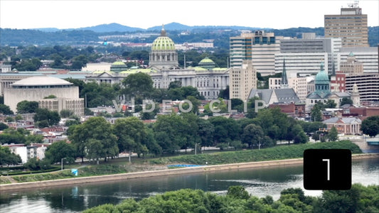 CLIP 1 - Harrisburg, PA city skyline with state capital building
