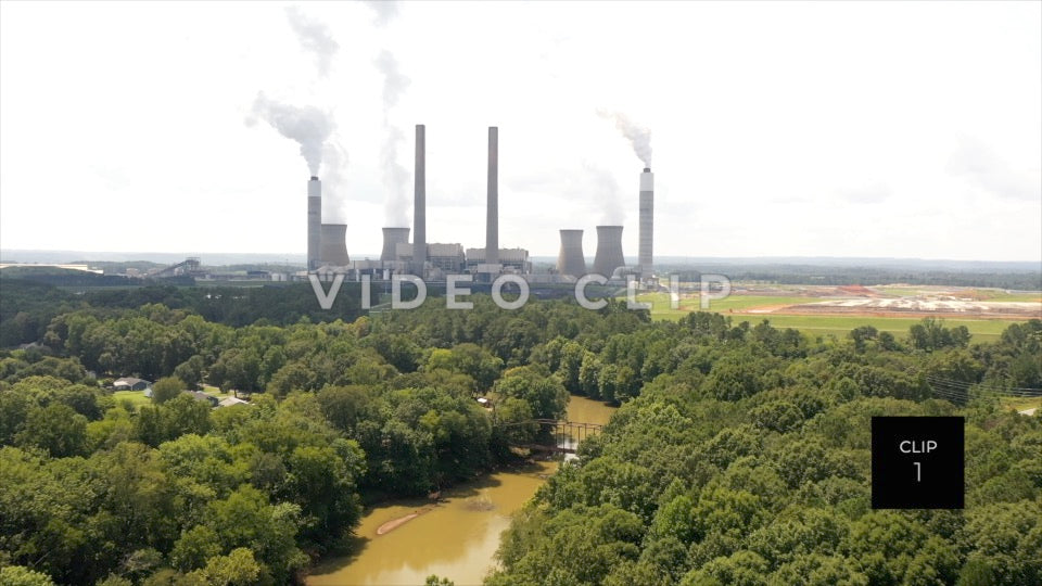 CLIP 1 - Plant Bowen, GA Aerial view Coal-Fired Power Plant by Etowah River
