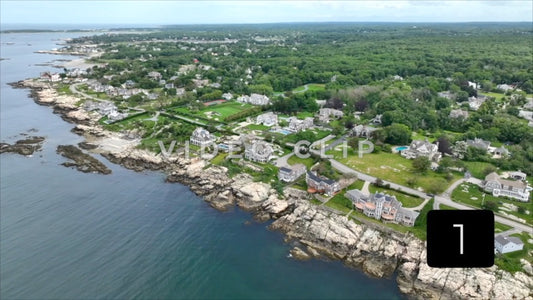 CLIP 1 - Boston, MA aerial of coastal residential homes on rocky shoreline