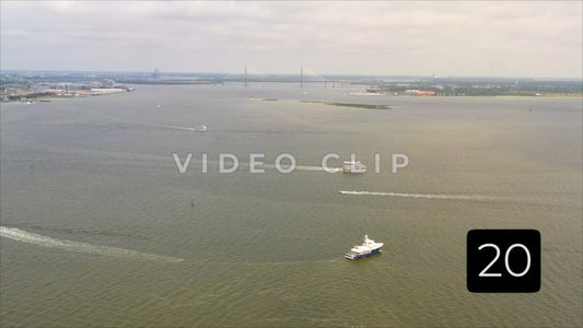 CLIP 20 - Charleston, SC harbor view with boats passing by