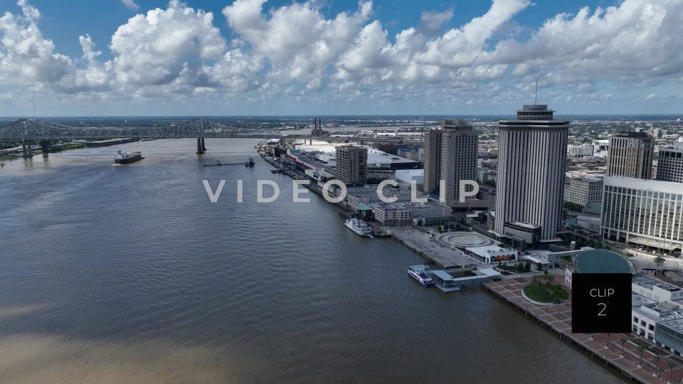 CLIP 2 - New Orleans, slow turn to see ship passing under bridge