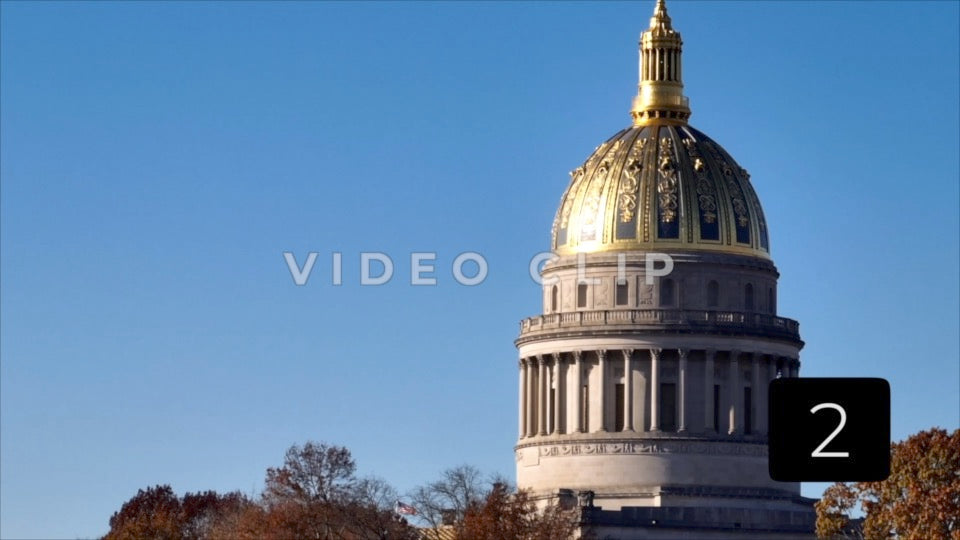 CLIP 2 - Charleston, WV sun shining on capital building with blue sky