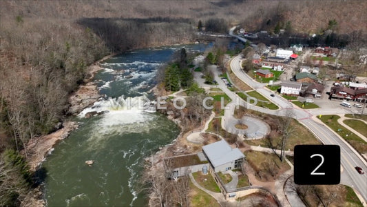 CLIP 2 - Ohiopyle, PA state park with town and waterfall on Youghiogheny river
