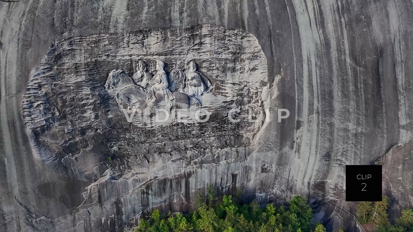 CLIP 2 - Stone Mountain Park, GA Close up of Confederate Memorial Carving depicting Stonewall Jackson, Robert E. Lee and Jefferson Davis