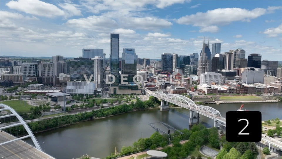 CLIP 2 - Nashville, TN flying towards city skyline over bridges