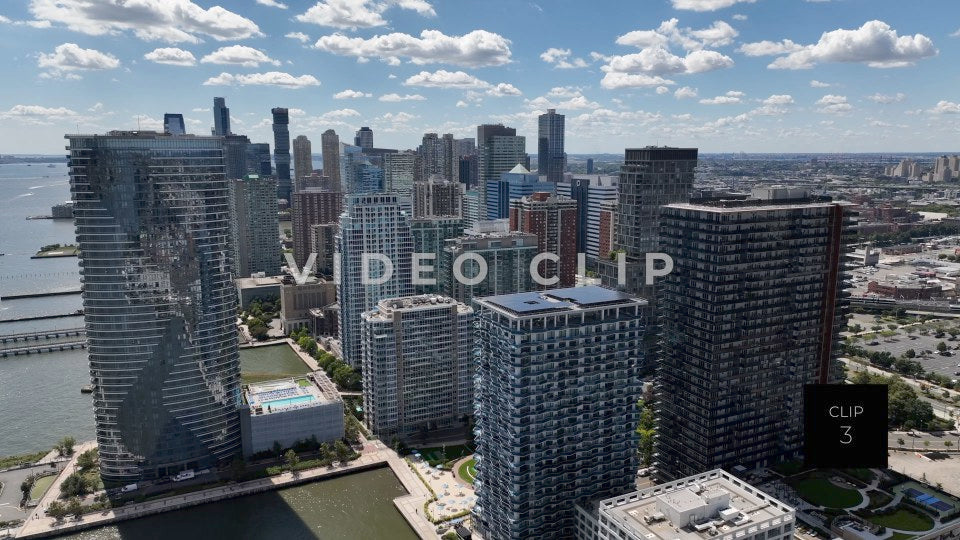 CLIP 3 - New York, NY View of New Jersey real estate office and apartment buildings across Hudson River from World Trade Center 1