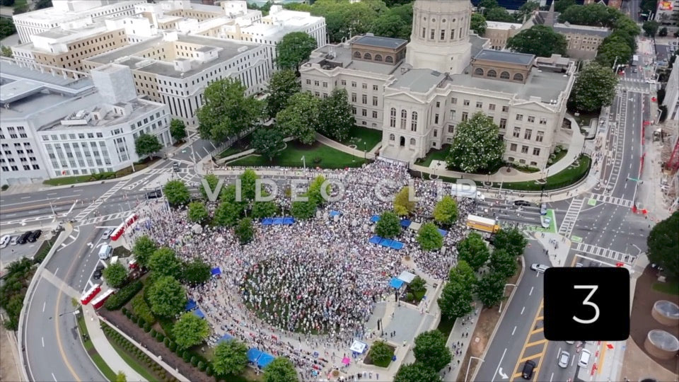 CLIP 3 - Atlanta, GA No Kings Protest - Aerial camera focused on protestors in front of Georgia State Capitol