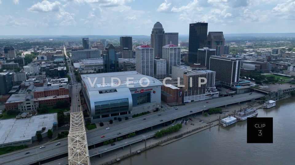CLIP 3 - Louisville, KY downtown skyline aerial view from above Ohio River