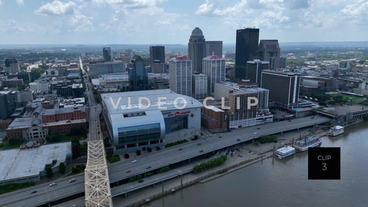 CLIP 3 - Louisville, KY downtown skyline aerial view from above Ohio River