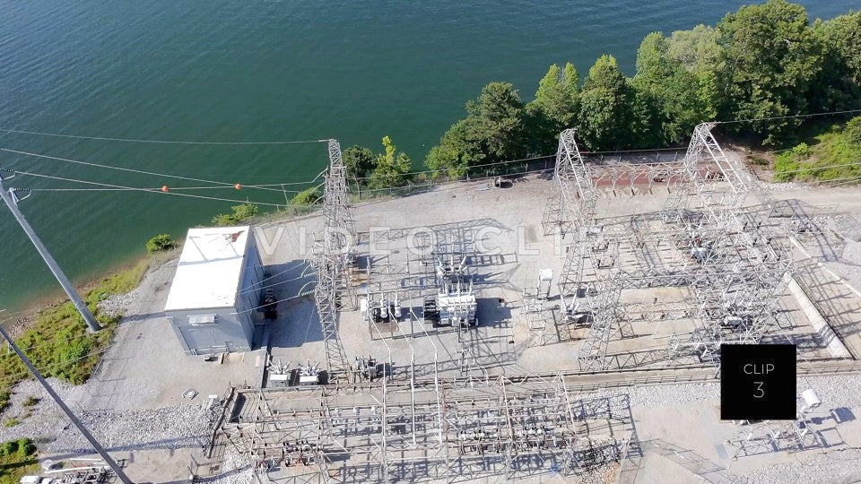 CLIP 3 - Lake Lanier, GA Aerial flight over electric power station then lake view