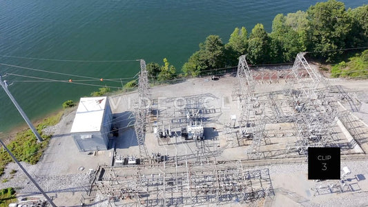 CLIP 3 - Lake Lanier, GA Aerial flight over electric power station then lake view