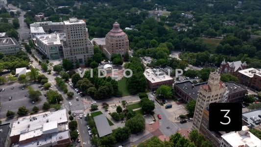 CLIP 3 - Asheville, NC city hall buildings then turning up to look at Blue Ridge Mountains