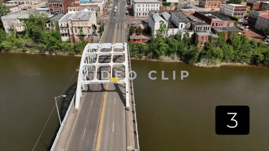CLIP 3 - Selma, AL low flight over Edmund Pettus Bridge to rise above city streets