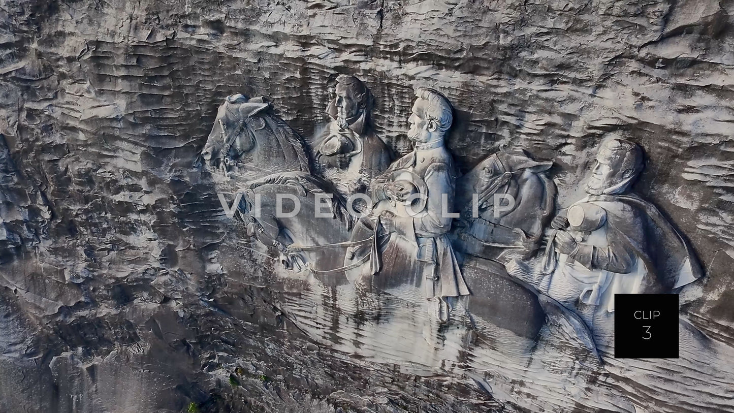 CLIP 3 - Stone Mountain Park, GA Close up of Confederate Memorial Carving depicting Stonewall Jackson, Robert E. Lee and Jefferson Davis