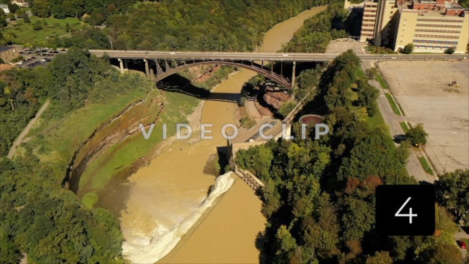 CLIP 4 - Rochester, NY Vol. 6 - aerial over Lower Falls Park with view of gorge and bridge