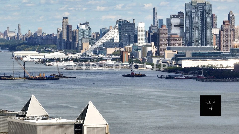 CLIP 4 - New York, NY Telephoto aerial view of NY city skyline from Hudson River
