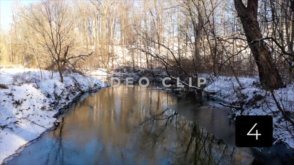 CLIP 4 - Rochester, NY Vol. 7 - Winter snow in Ellison Park, NY with reflections in Irondequoit creek