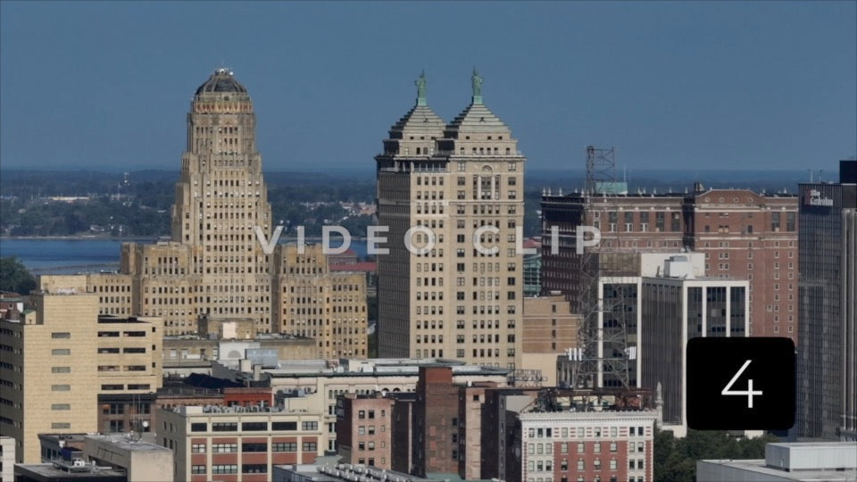 CLIP 4 - Buffalo, NY 7x zoom view of downtown architecture featuring Buffalo City Hall and Liberty Building