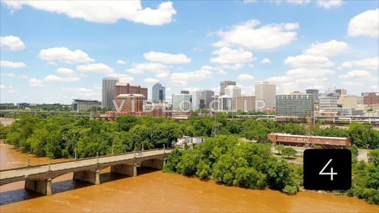 CLIP 4 - Richmond, VA Vol. 1 - aerial rising up over James river to view beautiful cityscape