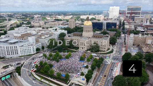 CLIP 4 - Atlanta, GA No Kings Protest - Aerial slow approach to crowd in front of Georgia State Capitol