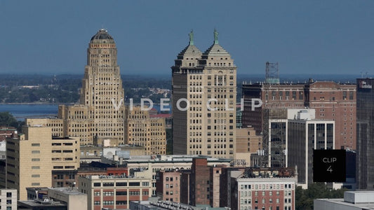 CLIP 4 - Buffalo, NY 7x zoom view of downtown architecture featuring Buffalo City Hall and Liberty Building