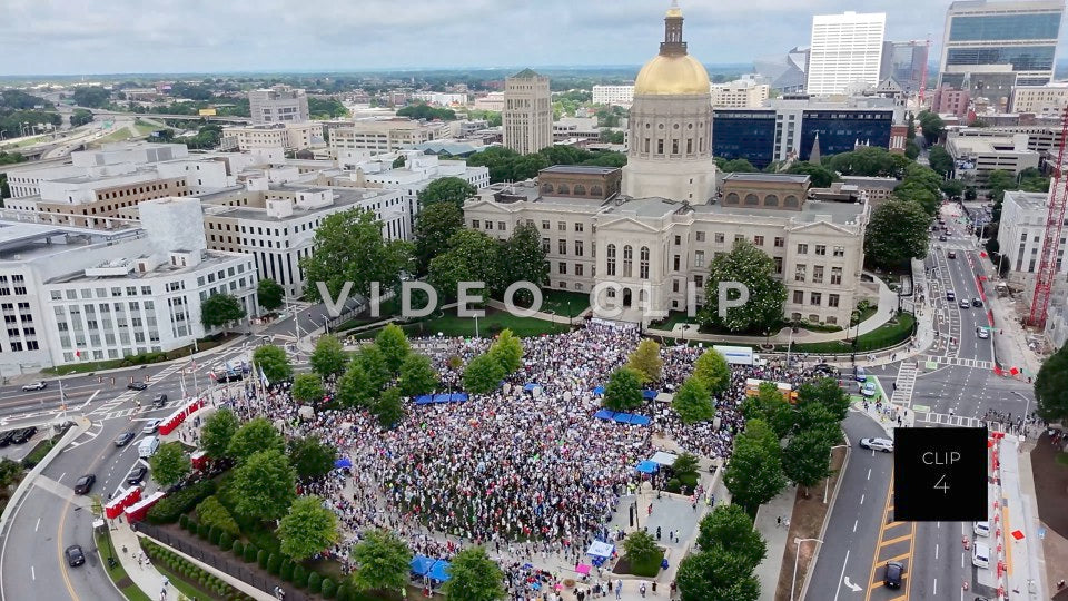 CLIP 4 - Atlanta, GA No Kings Protest - Aerial slow approach to crowd in front of Georgia State Capitol