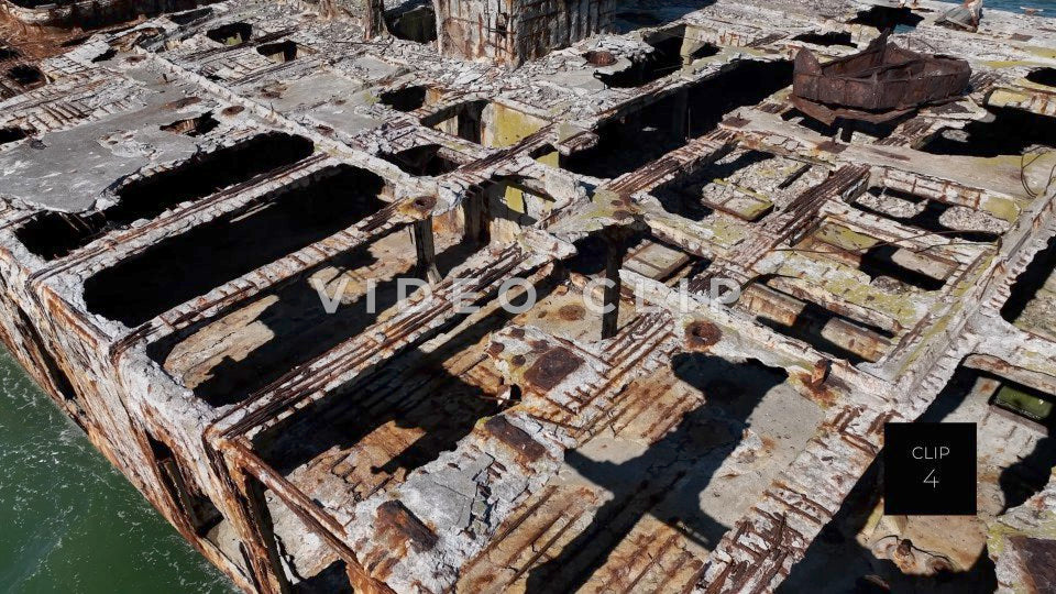 CLIP 4 - Kiptopeke Concrete Ships, VA close up flight over main deck