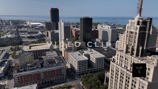 CLIP 5 - Buffalo, NY aerial downtown looking towards Seneca One Tower and Main Place Tower