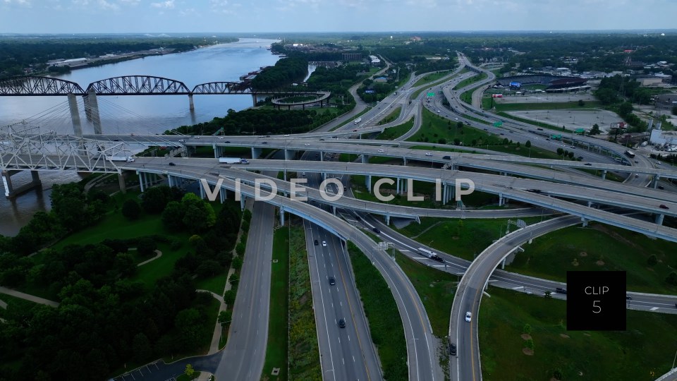 CLIP 5 - Louisville, KY Big Four Bridge interchange then pull back over Ohio River