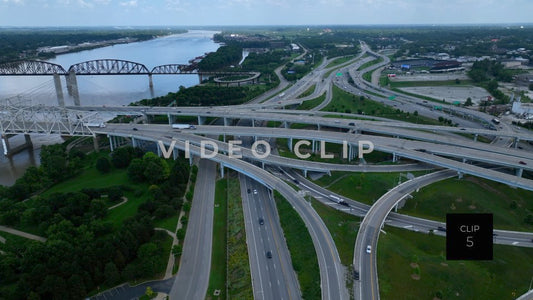CLIP 5 - Louisville, KY Big Four Bridge interchange then pull back over Ohio River
