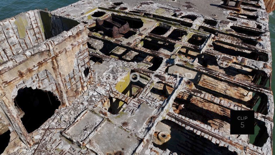 CLIP 5 - Kiptopeke Concrete Ships, VA close flight over deck then rising and turning