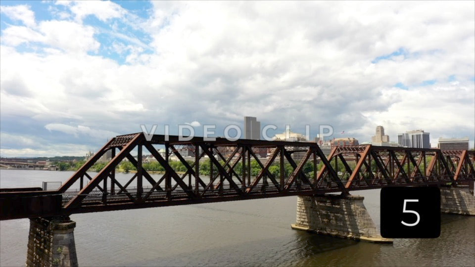 CLIP 5 - Albany, NY Vol. 2 - rising over train bridge on Hudson river to reveal cityscape