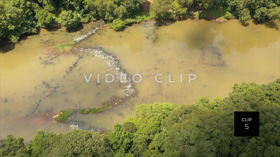 CLIP 5 - Prehistoric Fishing Weir, GA Aerial view of stones in Etowah river forming ancient fish trap