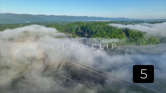 CLIP 5 - Tennessee landscape with tranquil morning fog over Norris Dam