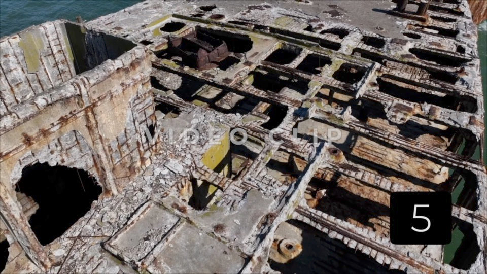 CLIP 5 - Kiptopeke Concrete Ships, VA close flight over deck then rising and turning