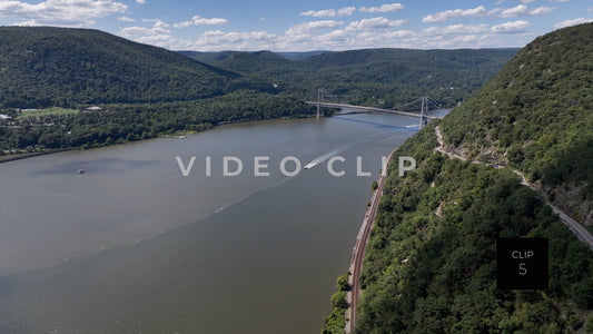 CLIP 5 - Hudson River, NY Bear Mountain Bridge with boat motoring up river