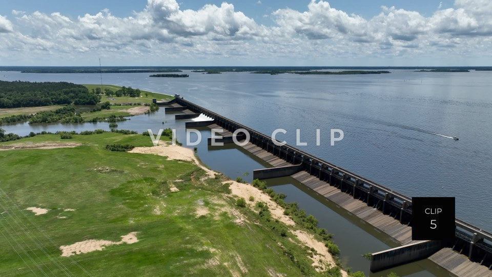 Stock video CLIP 5 - Lake Marion, SC aerial of Santee River Dam