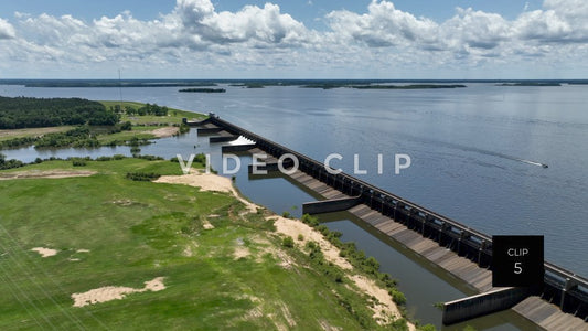 Stock video CLIP 5 - Lake Marion, SC aerial of Santee River Dam