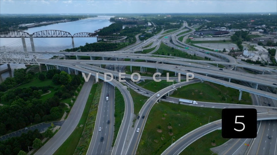 CLIP 5 - Louisville, KY Big Four Bridge interchange then pull back over Ohio River