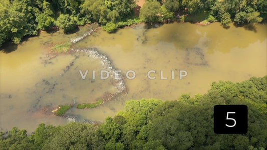 CLIP 5 - Prehistoric Fishing Weir, GA Aerial view of stones in Etowah river forming ancient fish trap