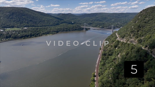 CLIP 5 - Hudson River, NY Bear Mountain Bridge with boat motoring up river