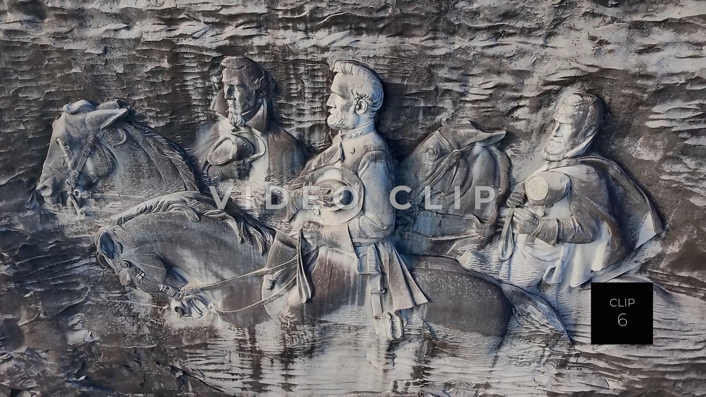 CLIP 6 - Stone Mountain Park, GA Close up of Confederate Memorial Carving depicting Stonewall Jackson, Robert E. Lee and Jefferson Davis
