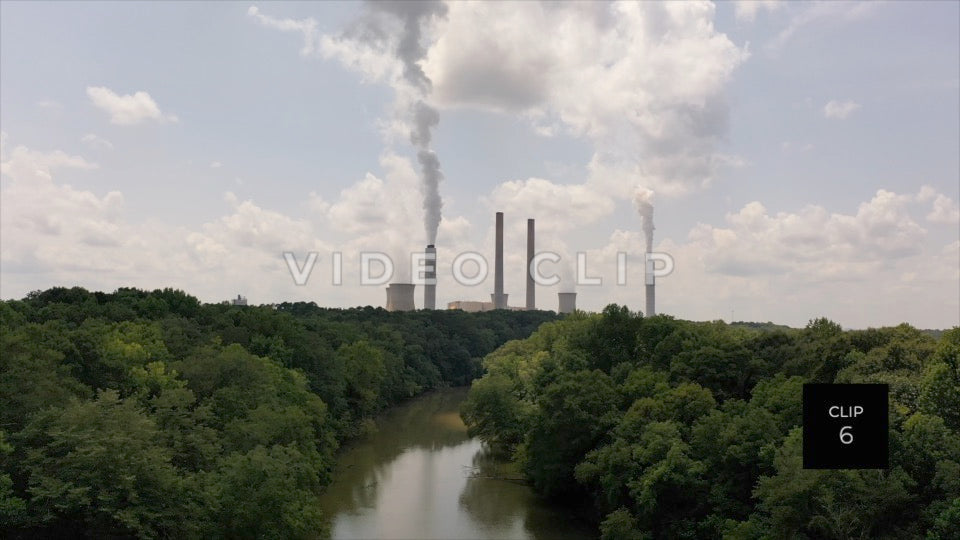 CLIP 6 - Plant Bowen, GA Georgia Power Plant with visible atmospheric output from smokestacks